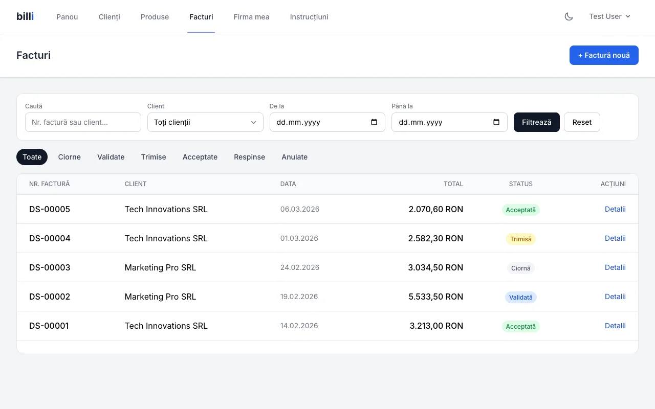 billi — lista facturi