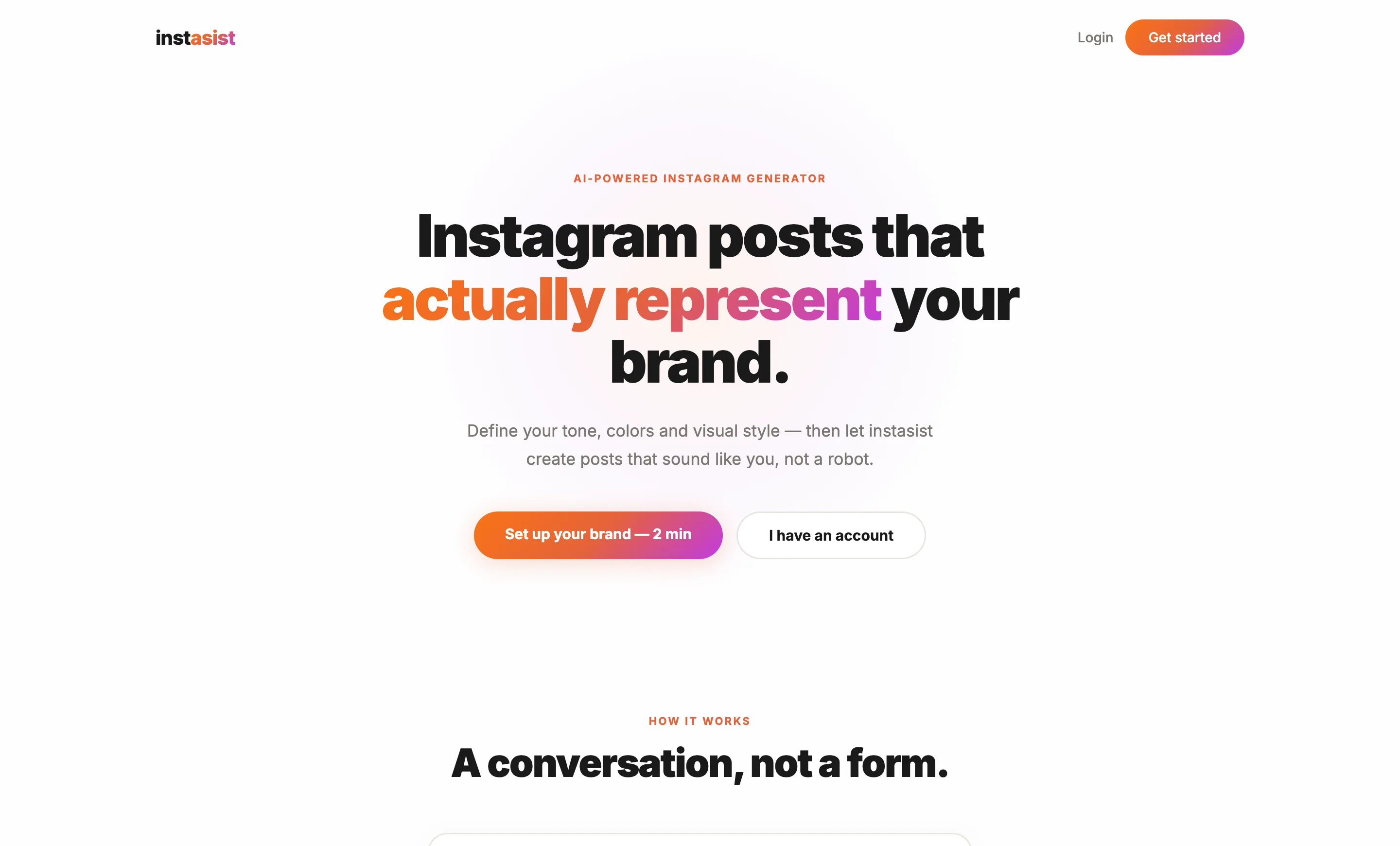 instasist landing page — AI-powered Instagram post generator